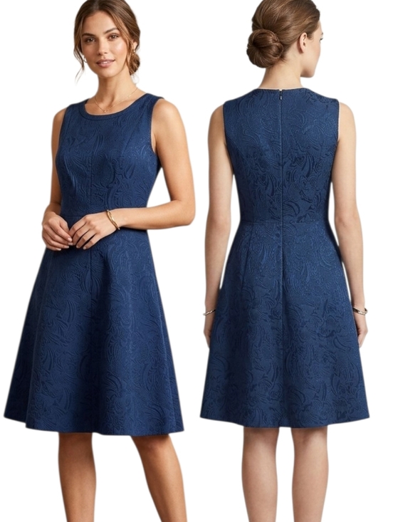 Talbots Dresses & Skirts - TALBOTS Navy Blue Jacquard Fit & Flare Sleeveless Dress - Size 4